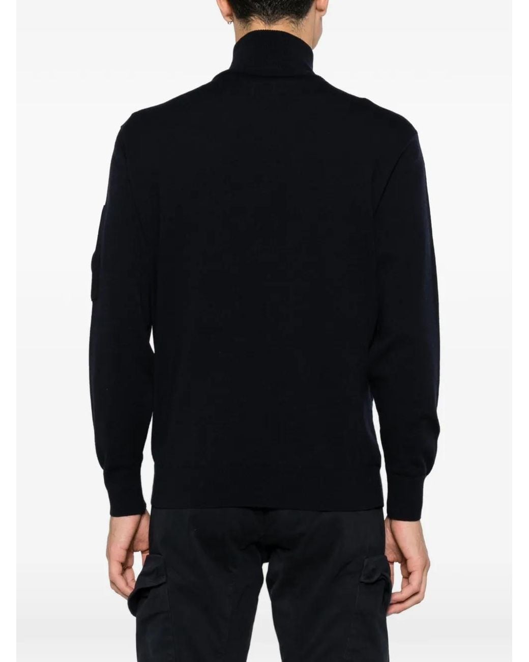 C P Company Black Lens-Detail Half-Zip Sweater for men