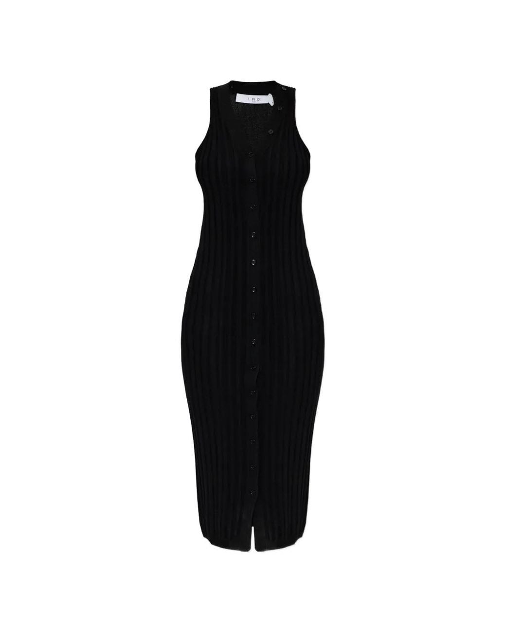 IRO Black Lyliane Button-Up Ribbed Midi Dress