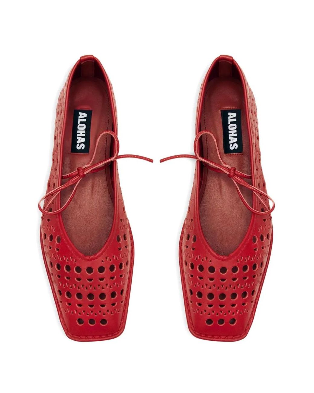 Alohas Red Sway Slit Leather Ballet Flats