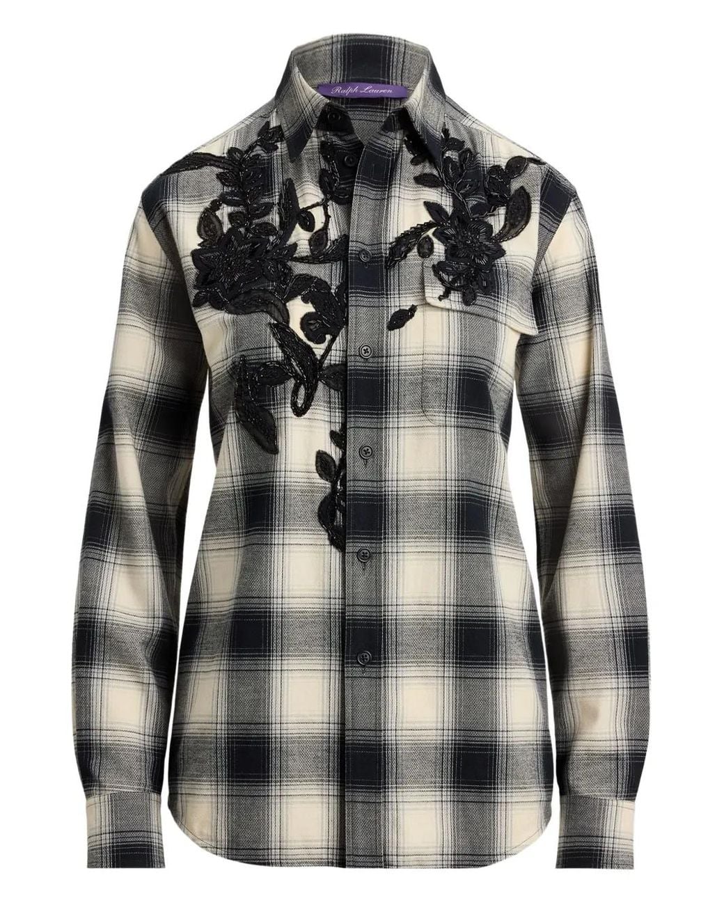 Ralph Lauren Black Checked Beaded-Embroidery Shirt