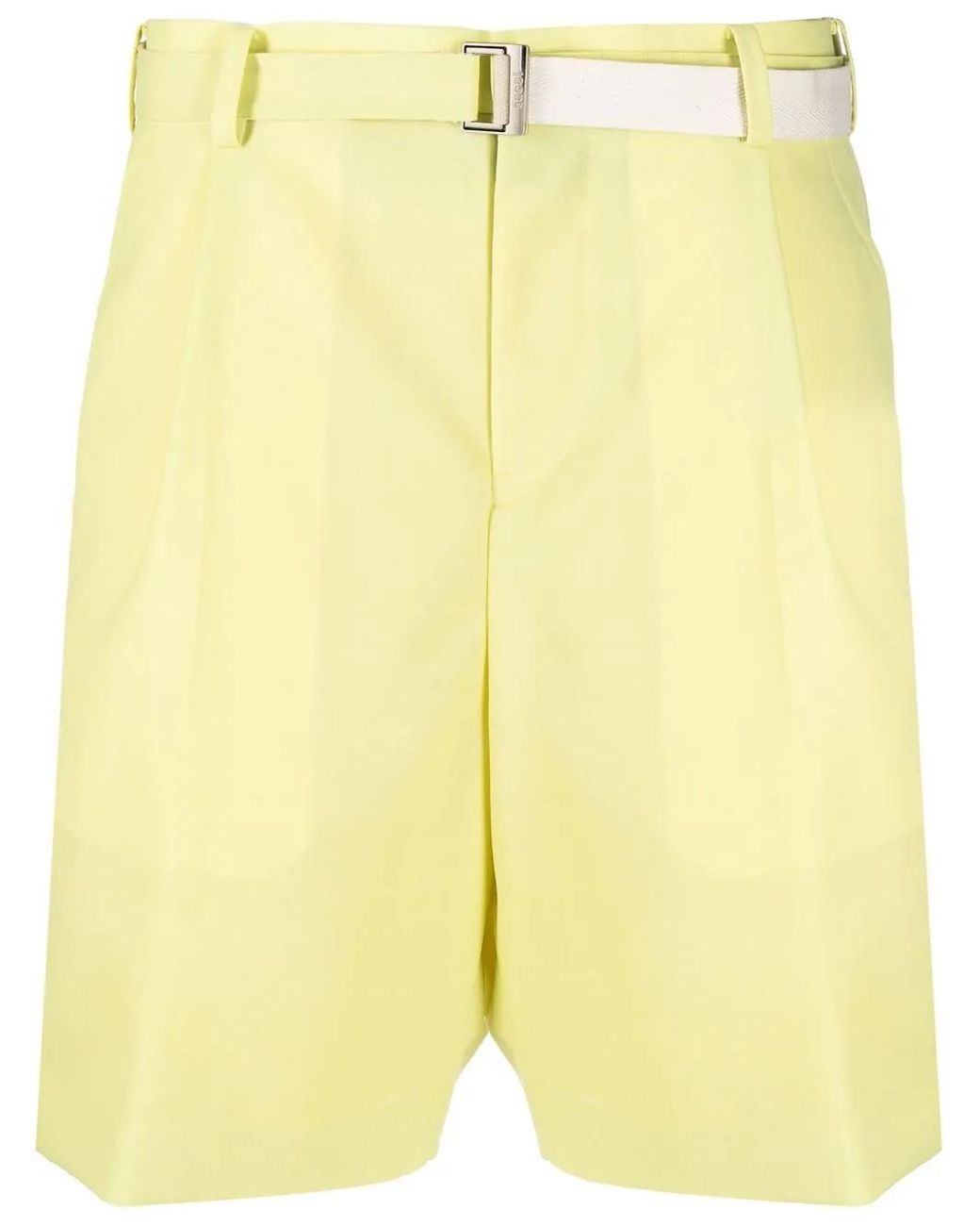 Sacai Yellow Belted-Waist Bermuda Shorts for men