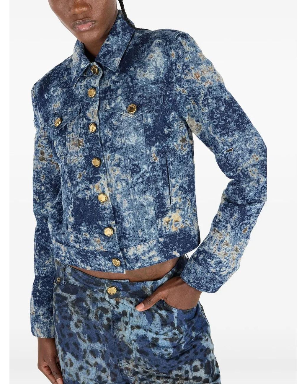 Roberto Cavalli Blue Veste En Jean À Effet Délavé