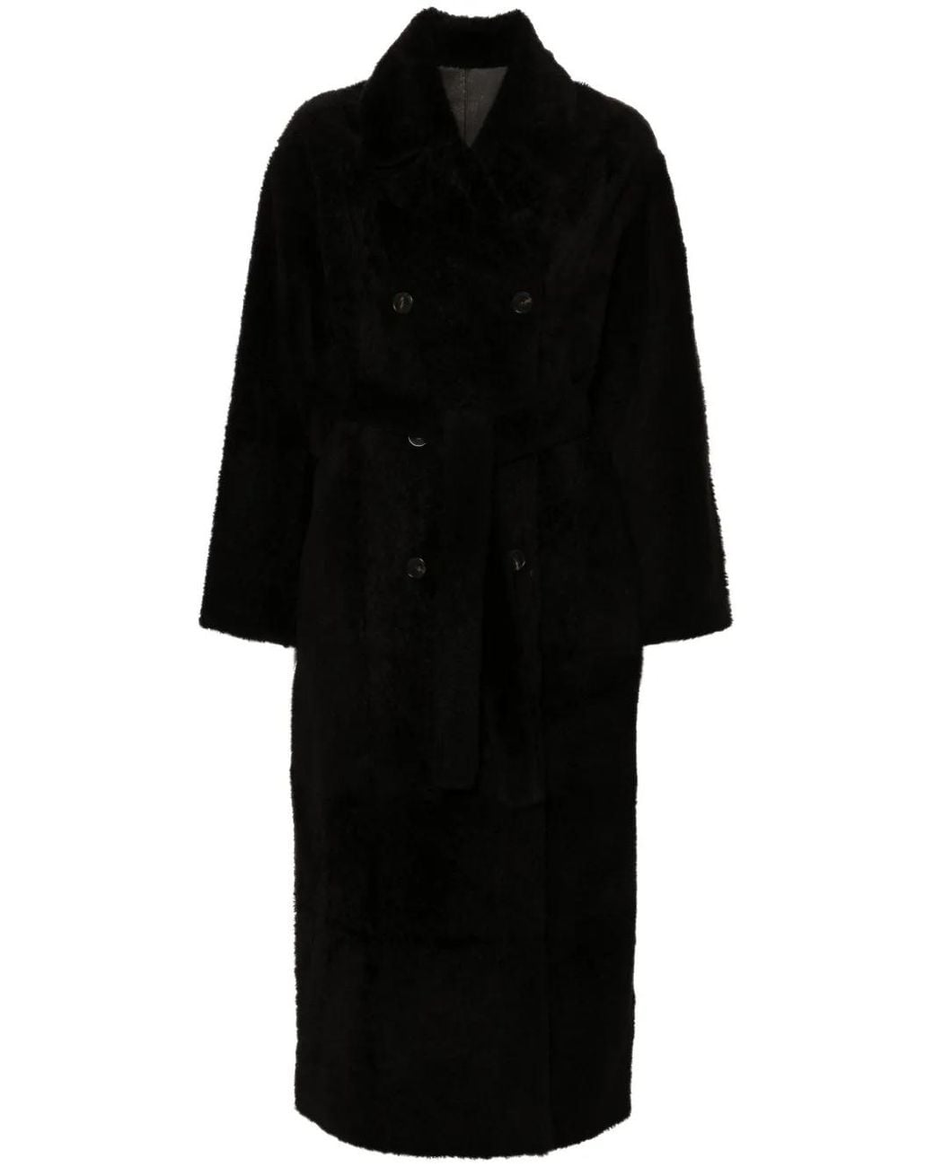 Yves Salomon Black Double-Breasted Coatq