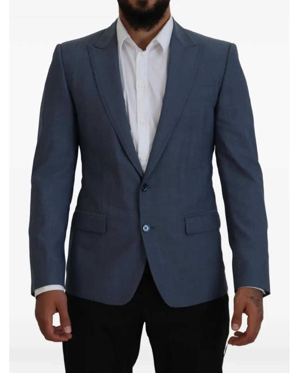 Dolce & Gabbana Blue Peak-Lapel Slim-Fit Blazer for men