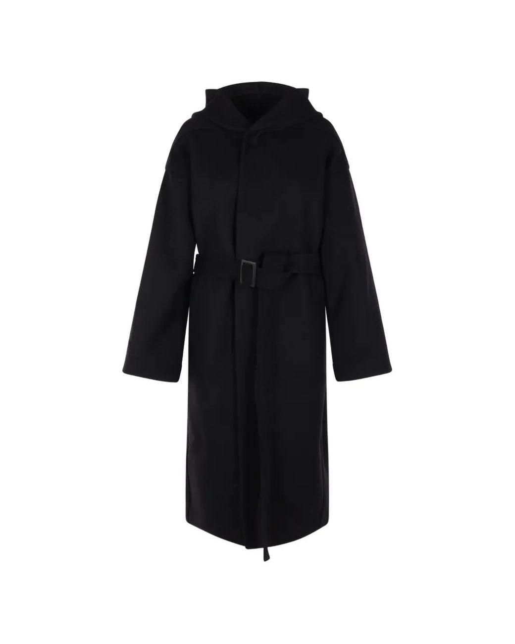 Rick Owens Black Tower Hooded Belted Coat