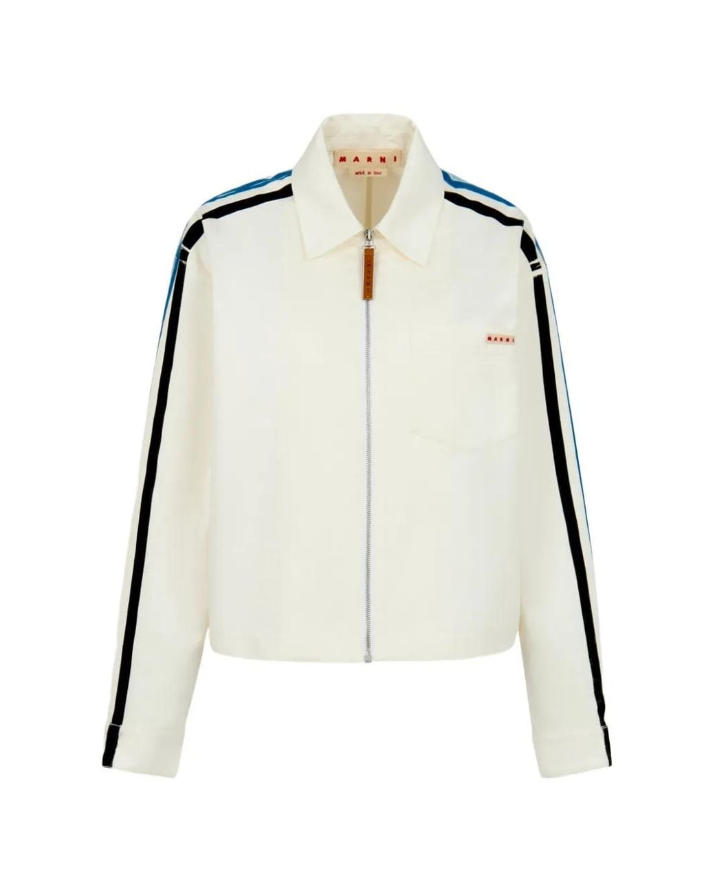 Marni Gestreept Gabardine Shirtjack Met Rits in het Natural
