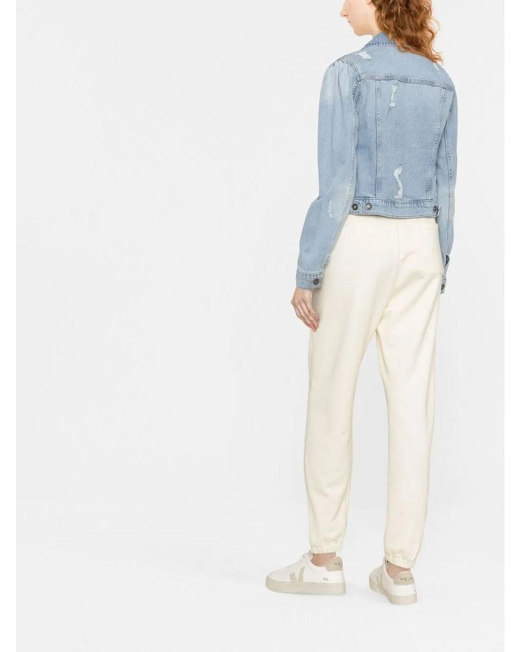 DKNY Blue Ripped-Detailing Cropped Denim Jacket