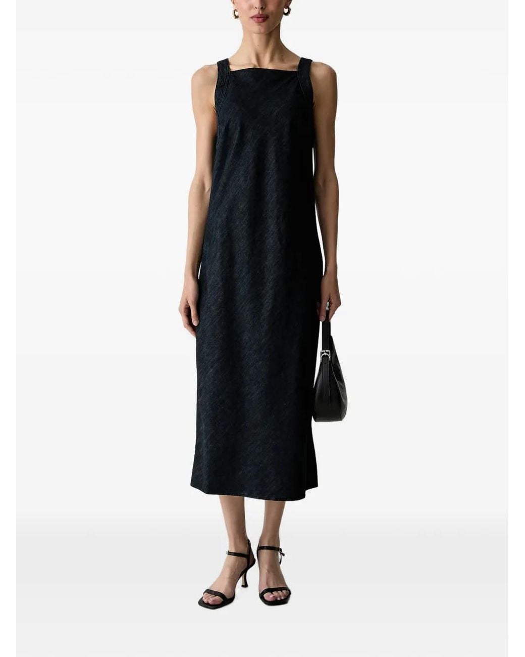 Benetton Black Square-Neck Denim Midi Dress
