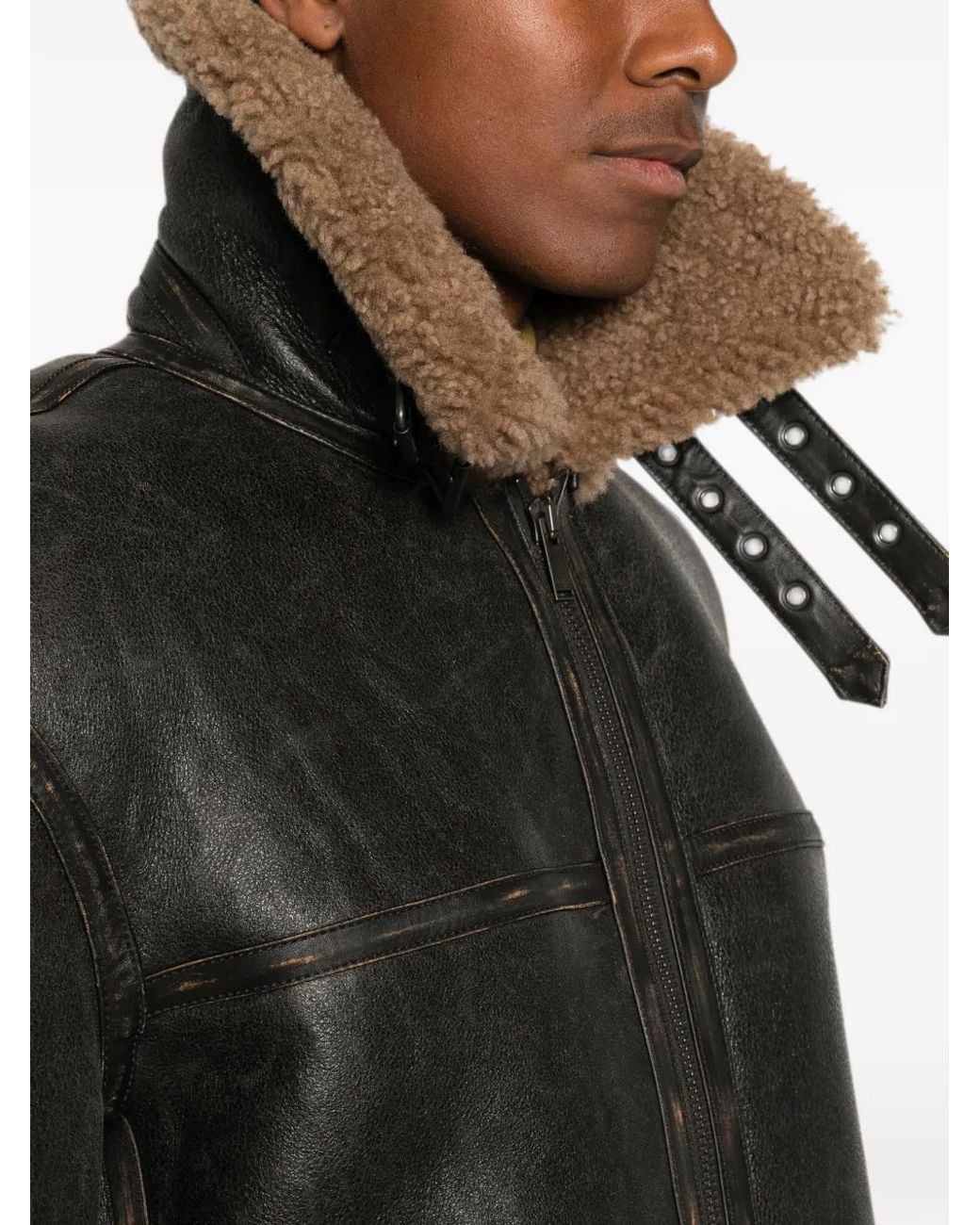 Saint Laurent Black Shearling-Trim Leather Jacket for men