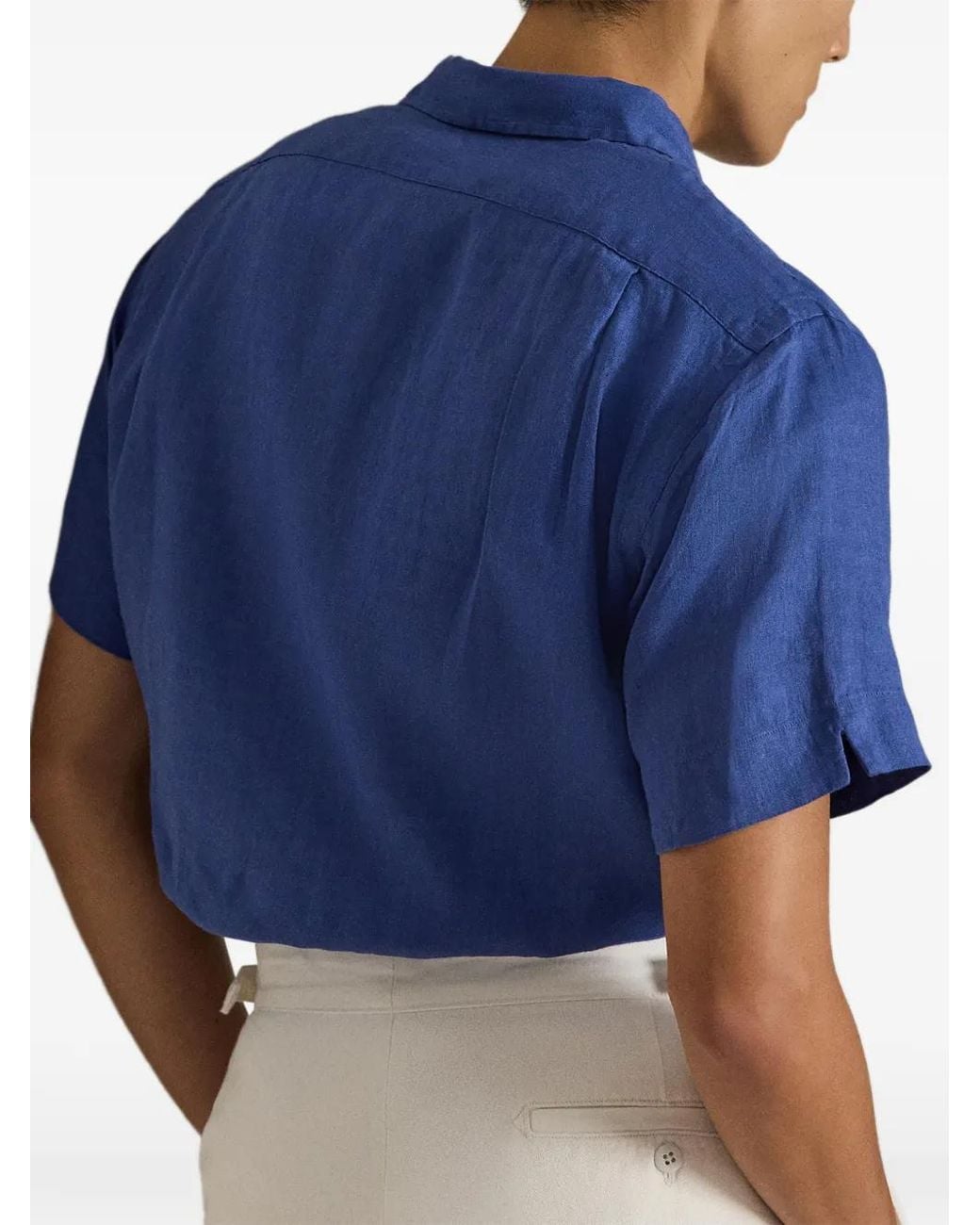 Polo Ralph Lauren Blue Embroidered Pocket Linen Shirt for men