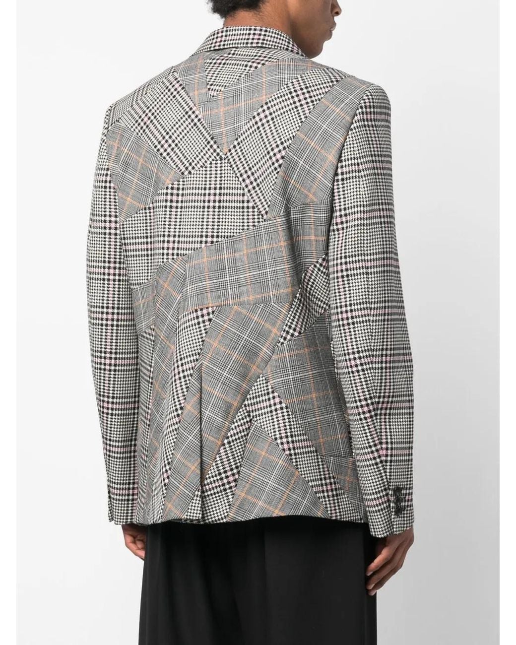 Comme des Garçons Gray Patchwork Detailing Checked Blazer for men