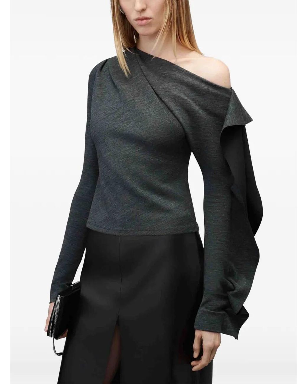 Alexander Wang Blue Off-Shoulder Ruffled Sweater