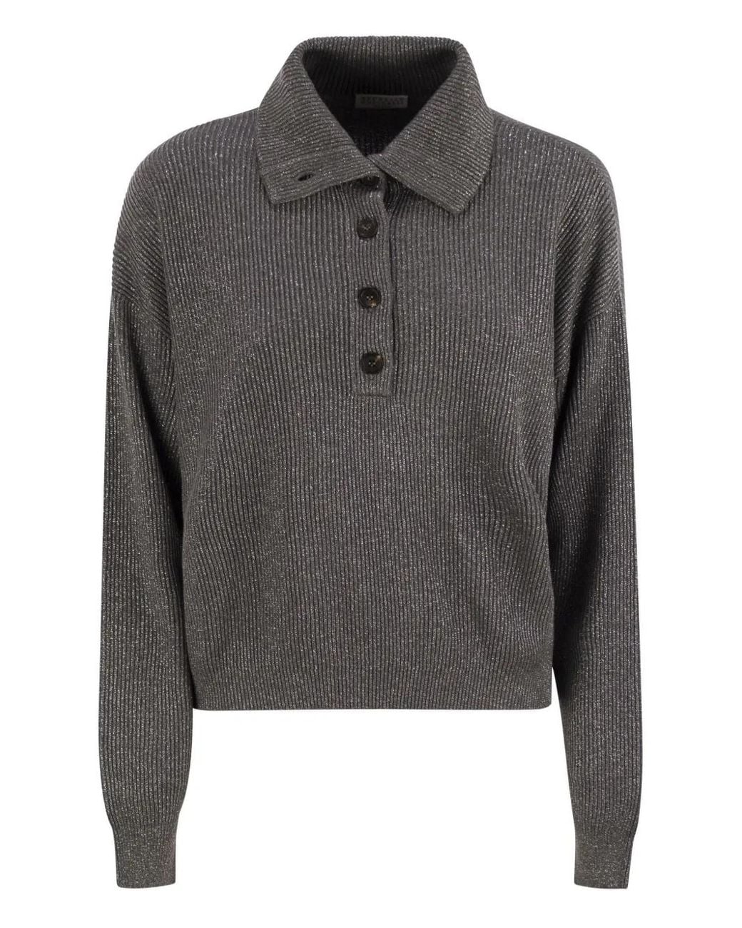 Brunello Cucinelli Gray High-Collar Sweater