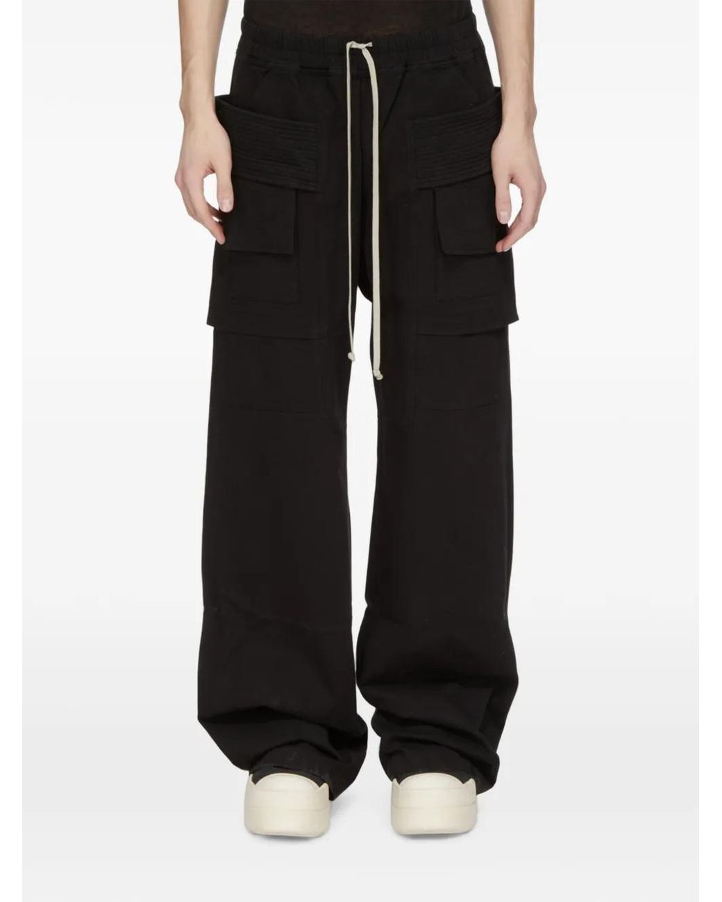 Rick Owens Black Quilted-Pocket Cargo Pants for men