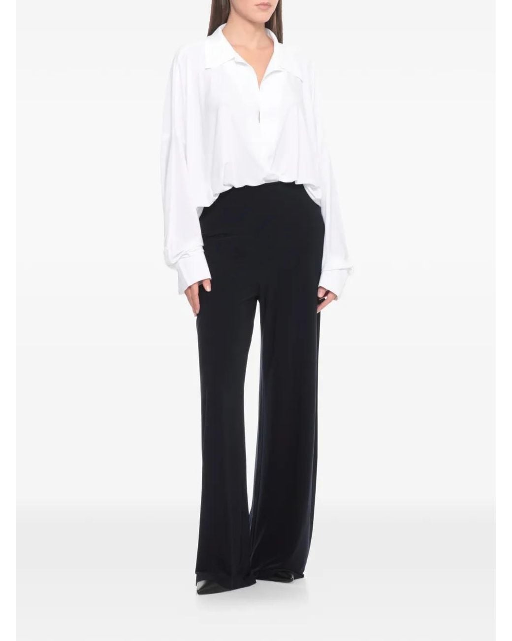 Norma Kamali White Collared Long-Sleeve Top
