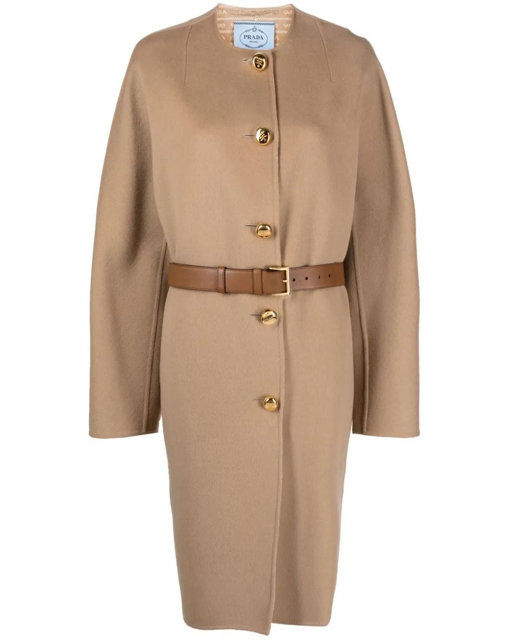 Prada Natural Single-Breasted Belted Coat