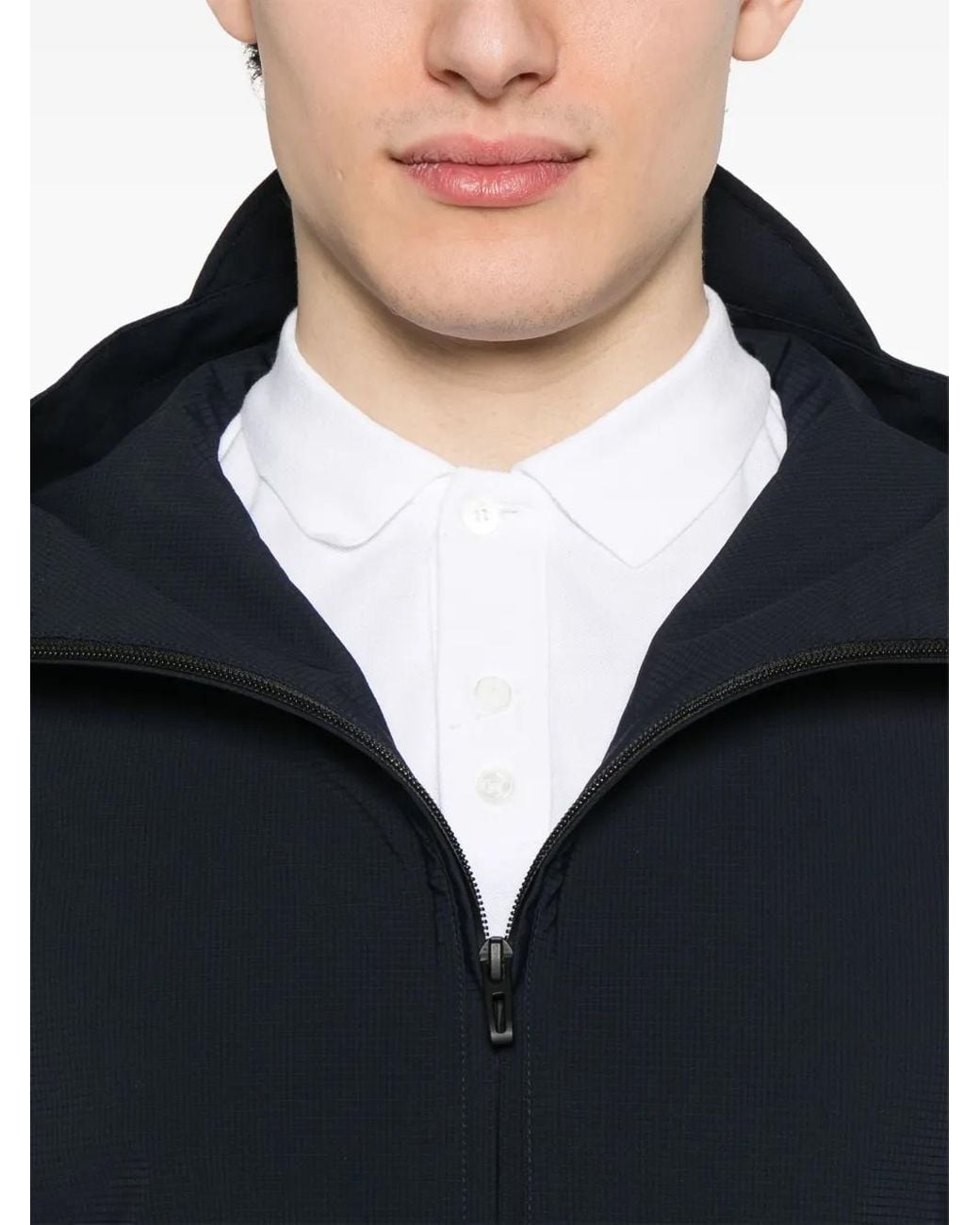 Emporio Armani Blue Nylon Hooded Jacket for men