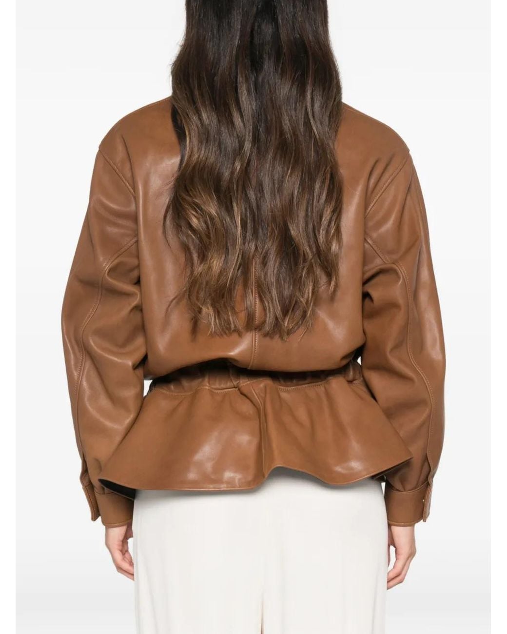 DUCIE Brown Hope High-Neck Leather Jacket