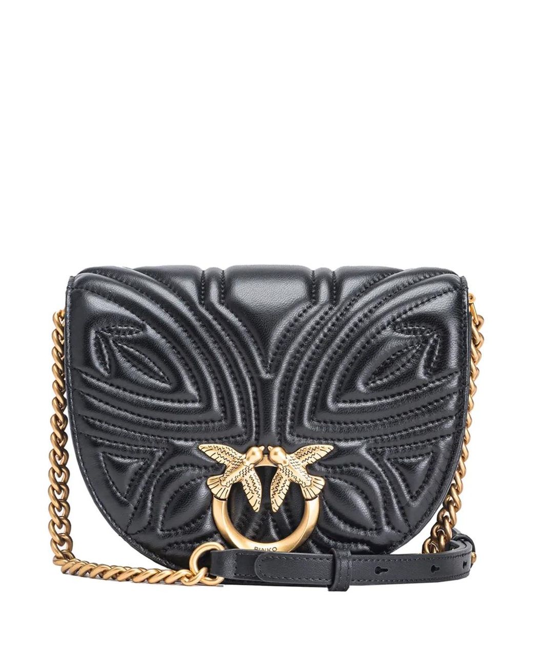 Pinko Gray Love Leather Crossbody Bag