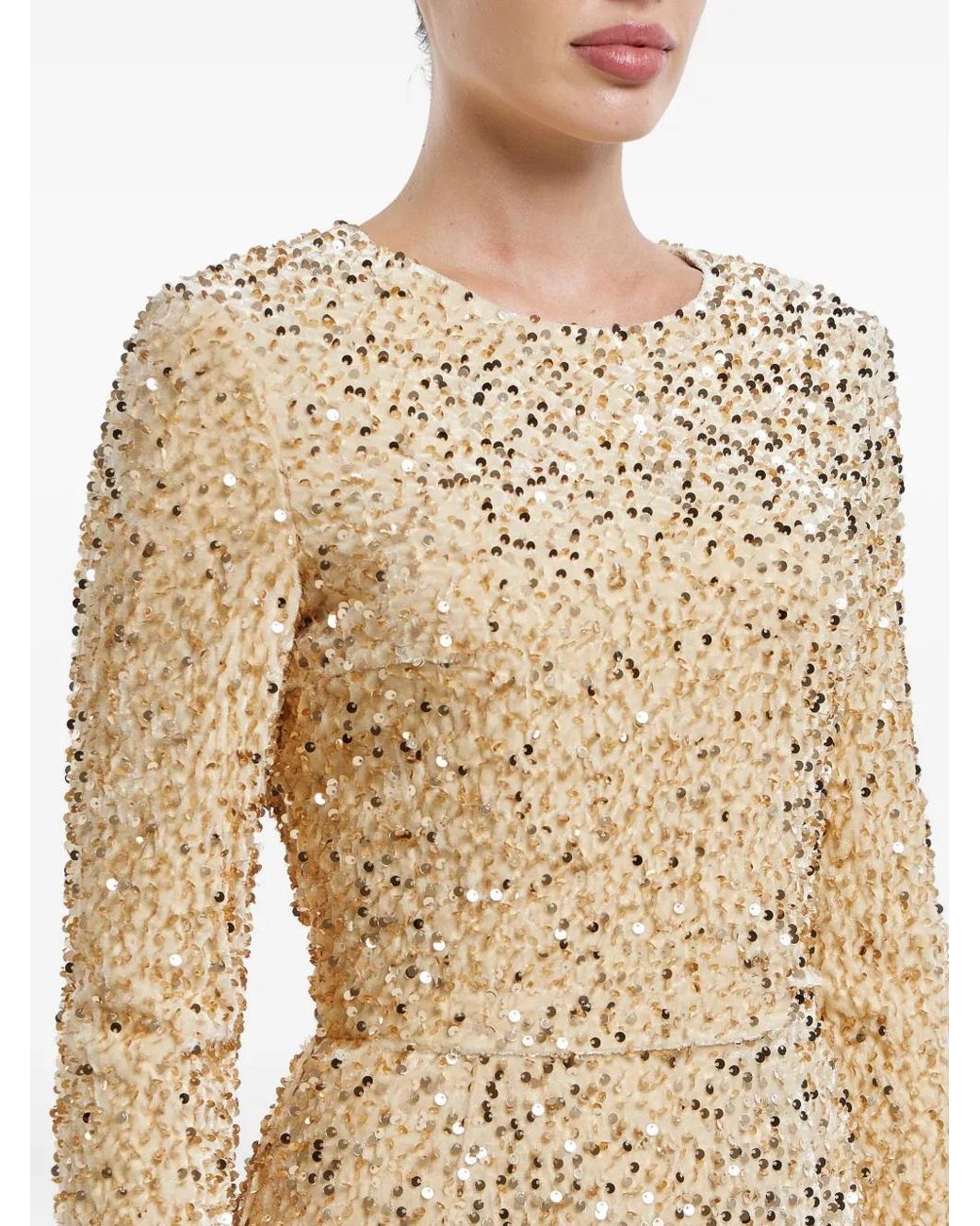 POST MERIDIEM Natural Sequin-Embellished Velvet Midi Dress