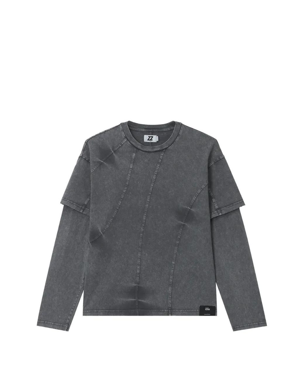 Izzue Gray Layered-Sleeve Panelled T-Shirt for men