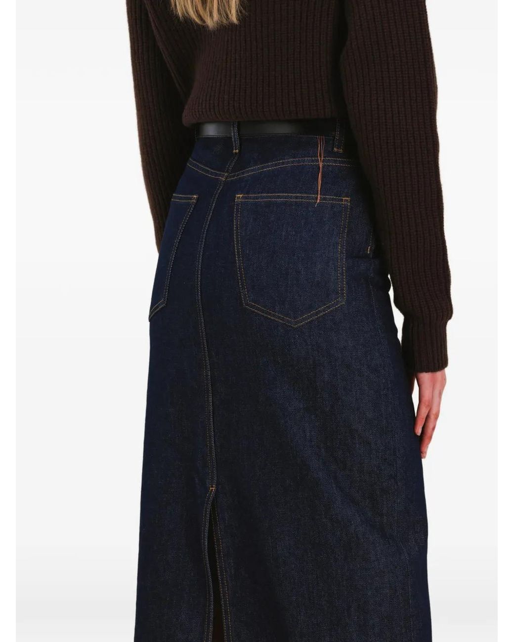 Fortela Blue Denim Slit Maxi Skirt
