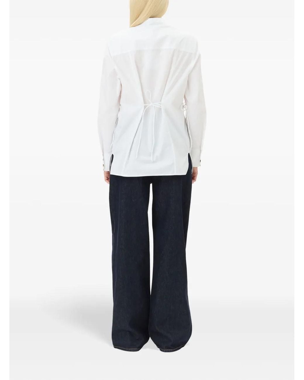Ganni White Self-Tie Cotton Shirt