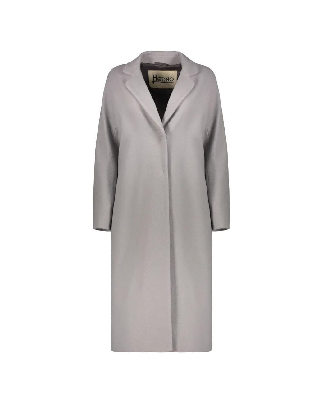 Herno Gray Lapel-Collar Button-Up Coat