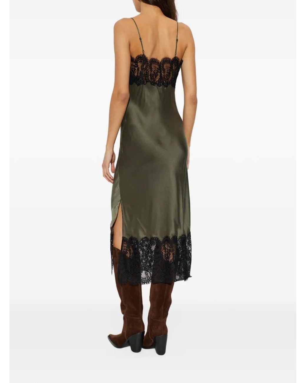 IRO Green Lace-Trim Silk Midi Dress