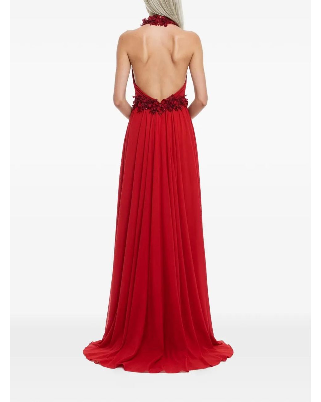 Saiid Kobeisy Red Floral-Detail Maxi Dress