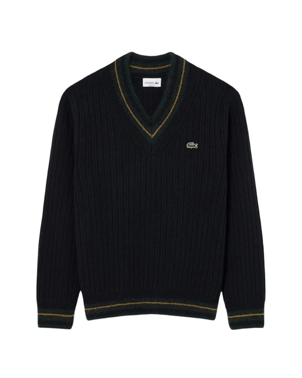 Lacoste Blue Striped Wool Sweater With V-Neck for men