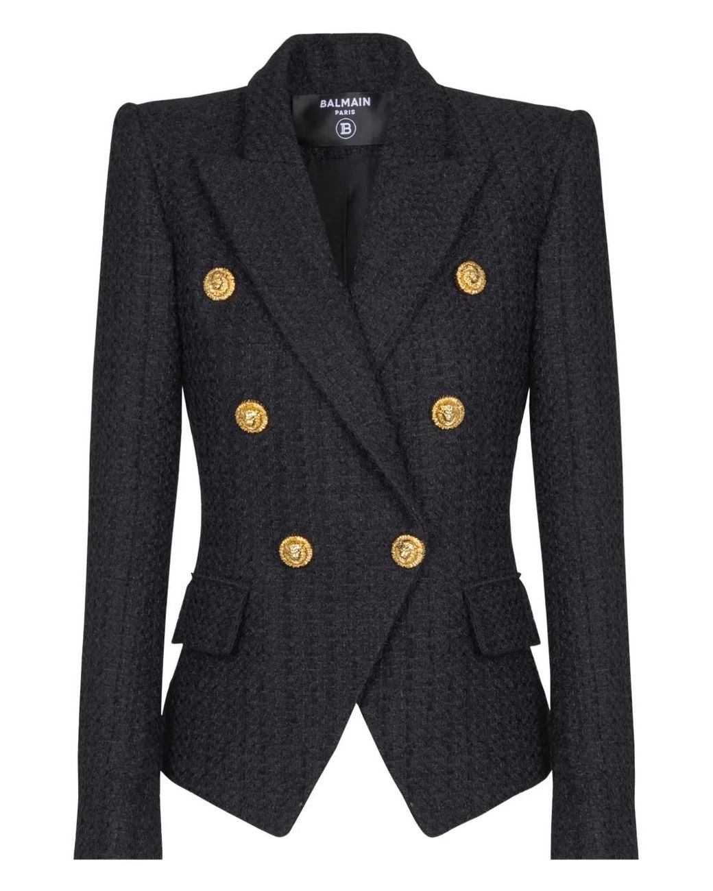 Balmain Black Blazer En Tweed À Six Boutons