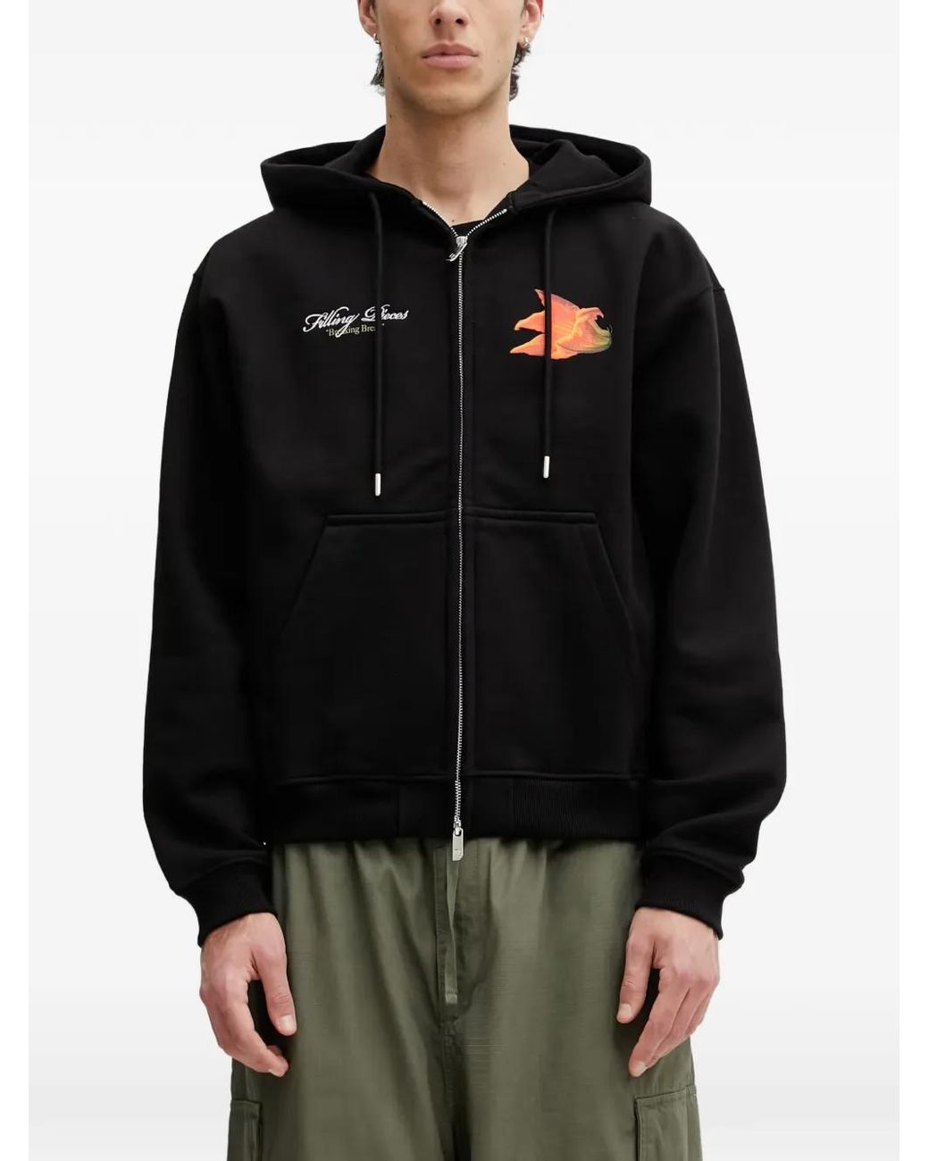 Filling Pieces Black Graphic-Print Zip-Up Hoodie for men
