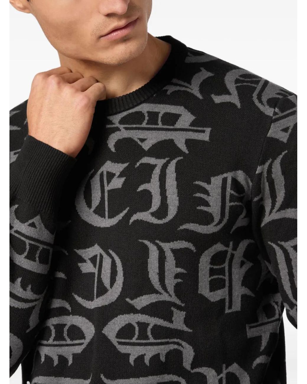 Philipp Plein Black Logo-Intarsia Sweater for men
