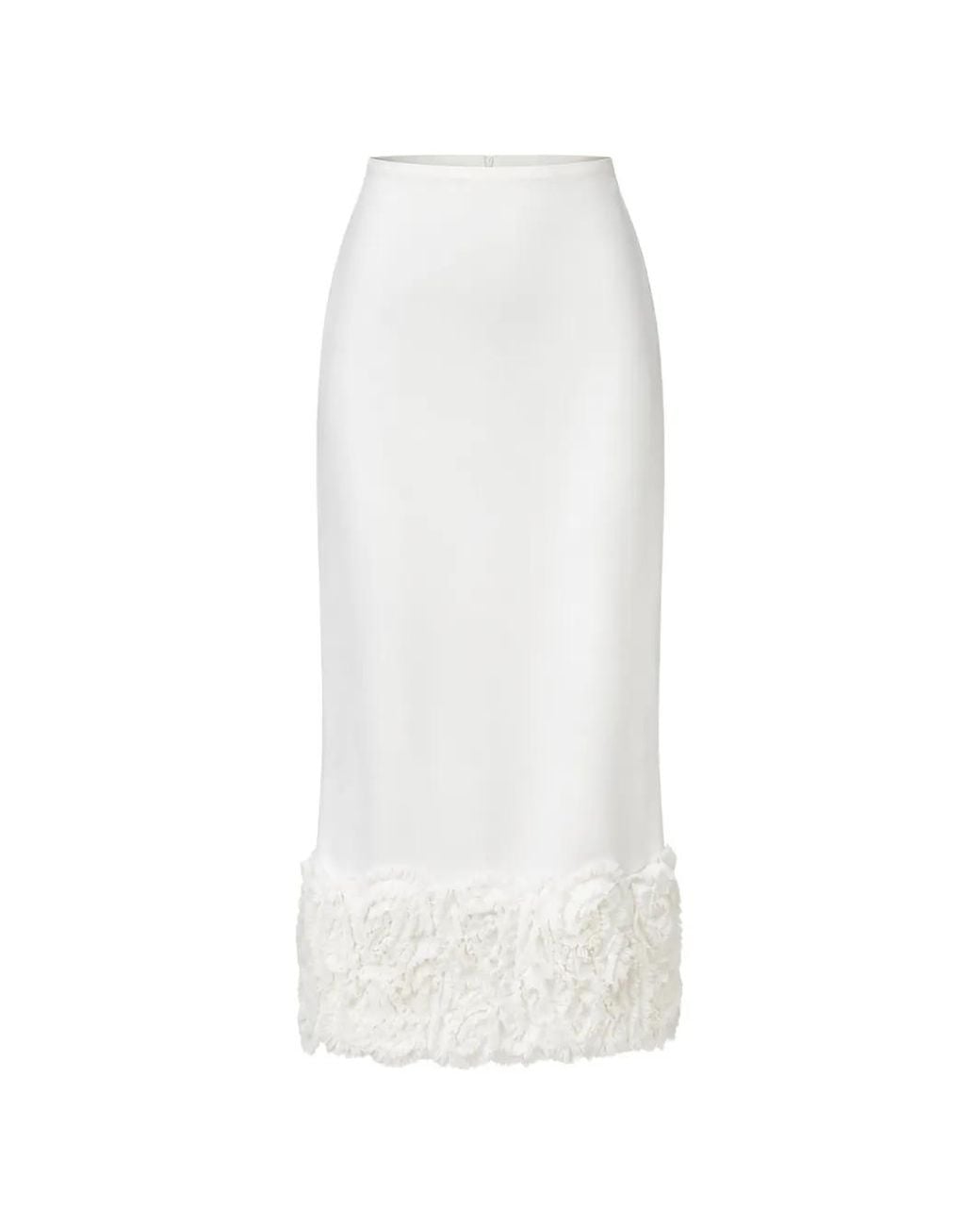 Alexis White Cormara Ruffled-Trim Midi Skirt