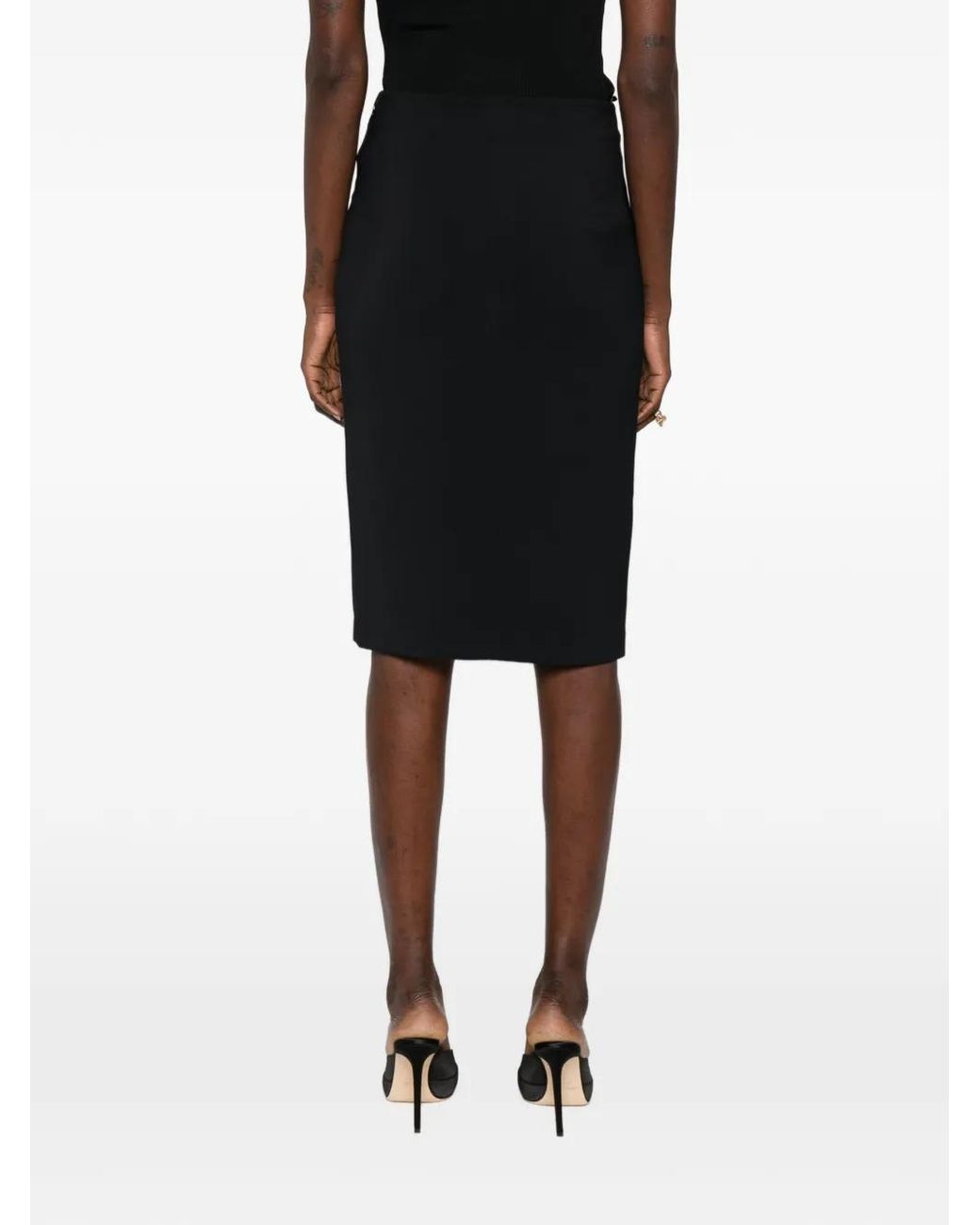 Elisabetta Franchi Black Double Stretch Crepe Skirt With Logo Details