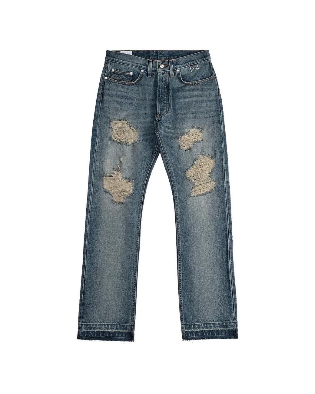 Rhude Blue Distressed Straight-Leg Jeans for men