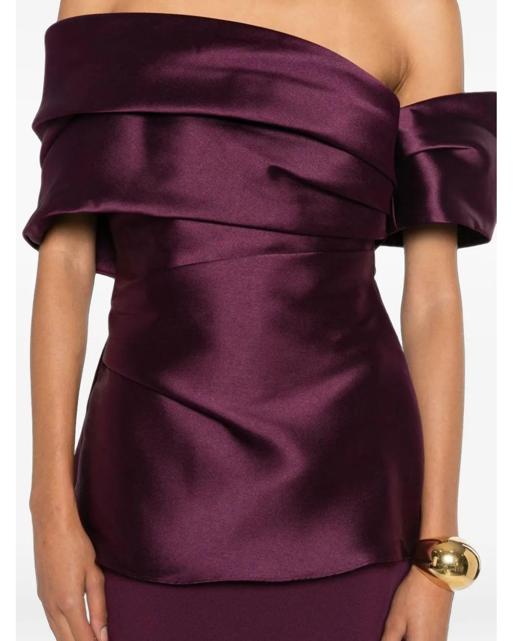 Solace London Purple Lucine Off-Shoulder Peplum Maxi Dress