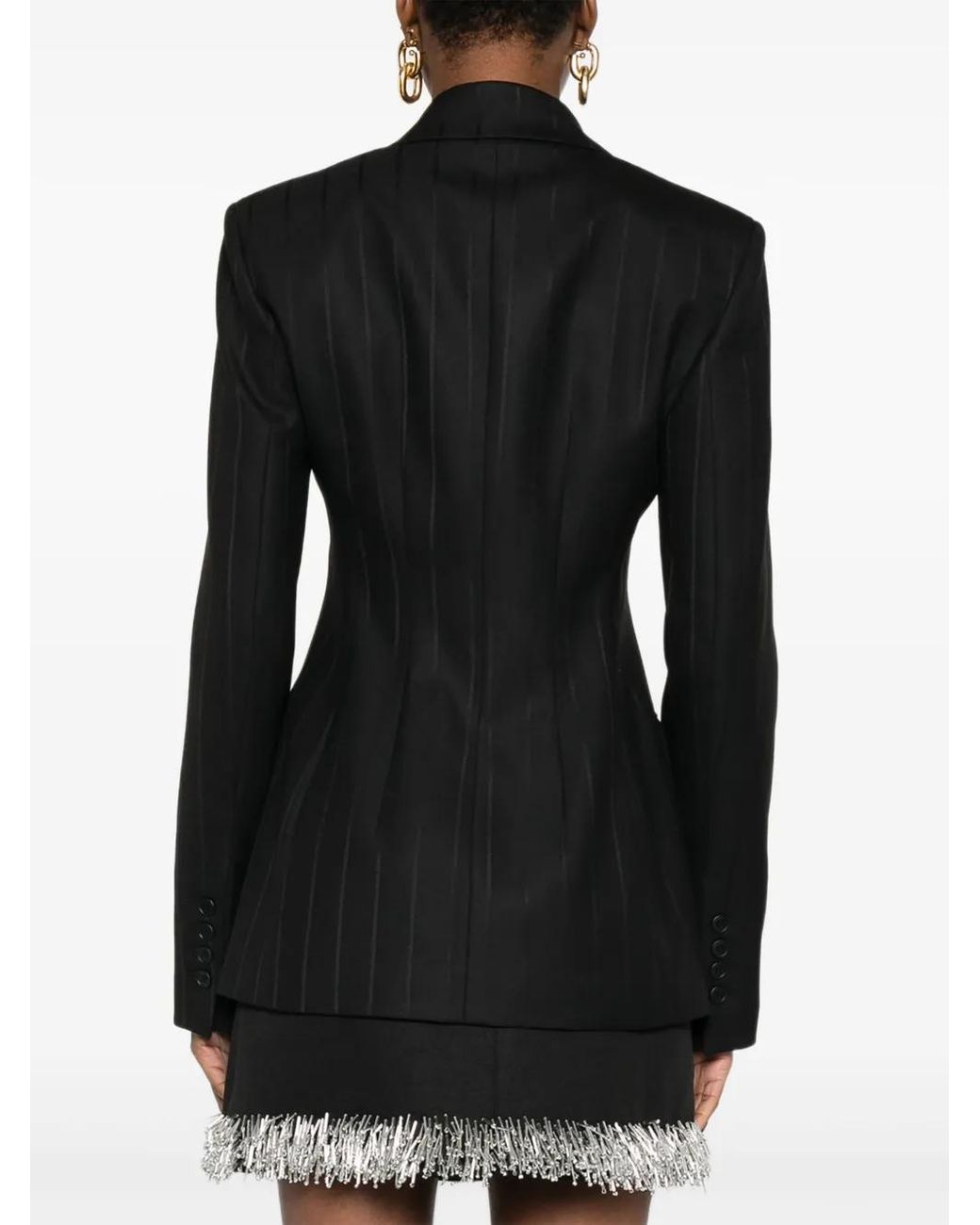 ANDAMANE Black Pinstriped Double-Breasted Jacket