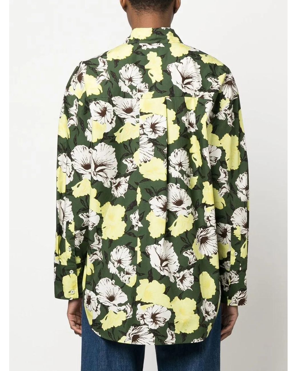 MSGM Green Floral-Print Long-Sleeve Shirt