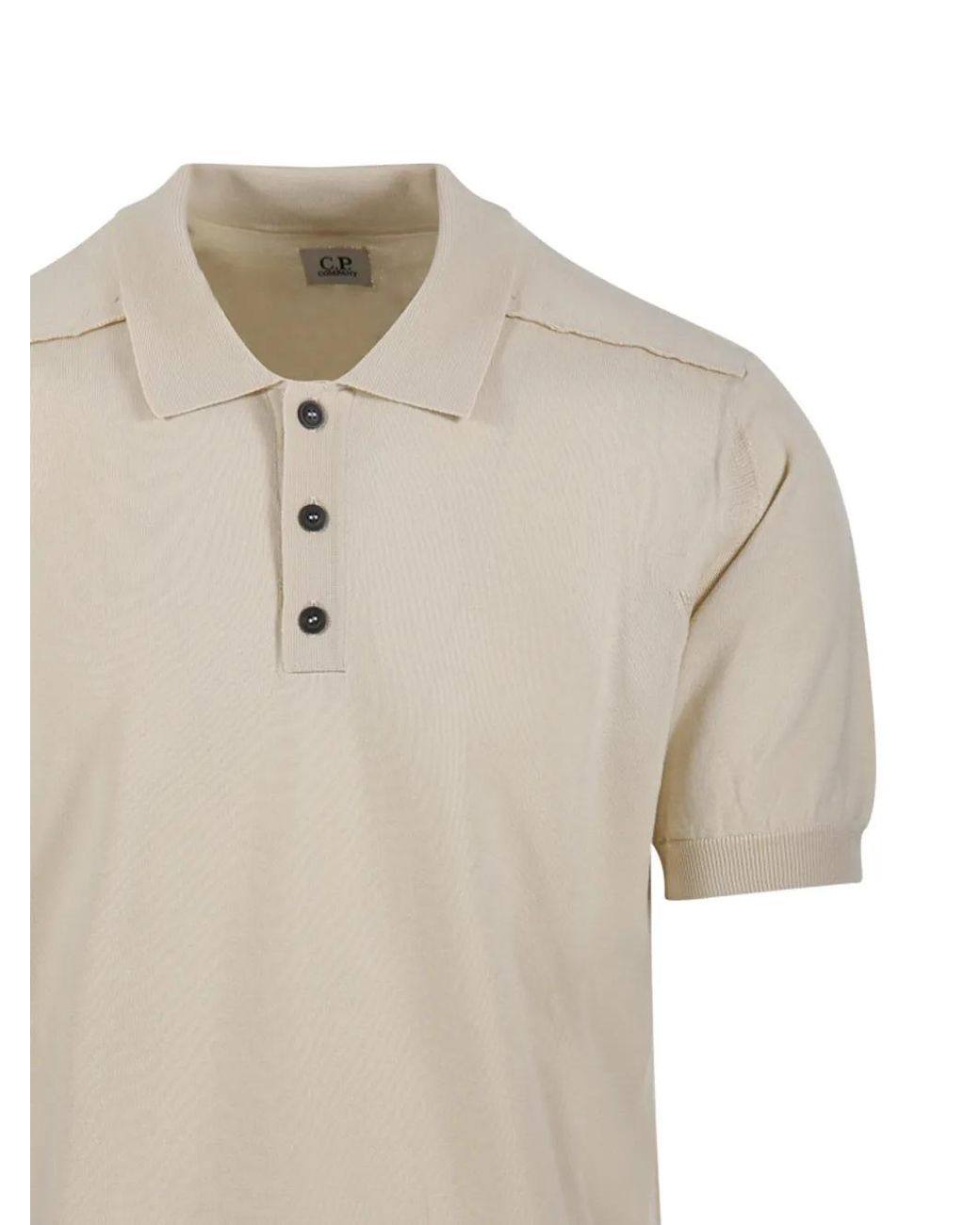 C P Company Natural Buttoned Short-Sleeve Knitwear for men