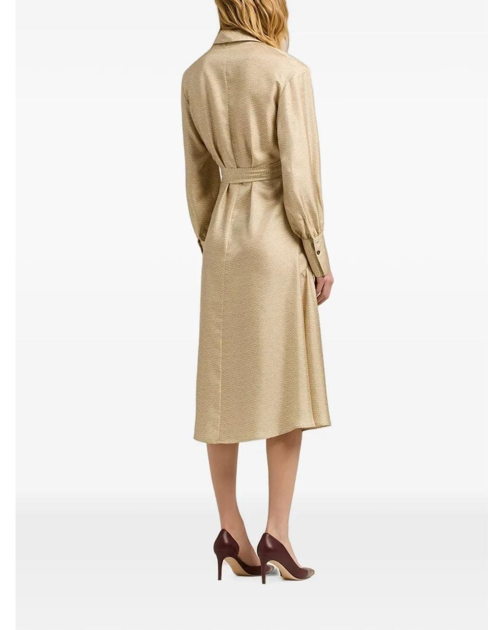 Kiton Natural Geometric-Print Silk Midi Shirt Dress