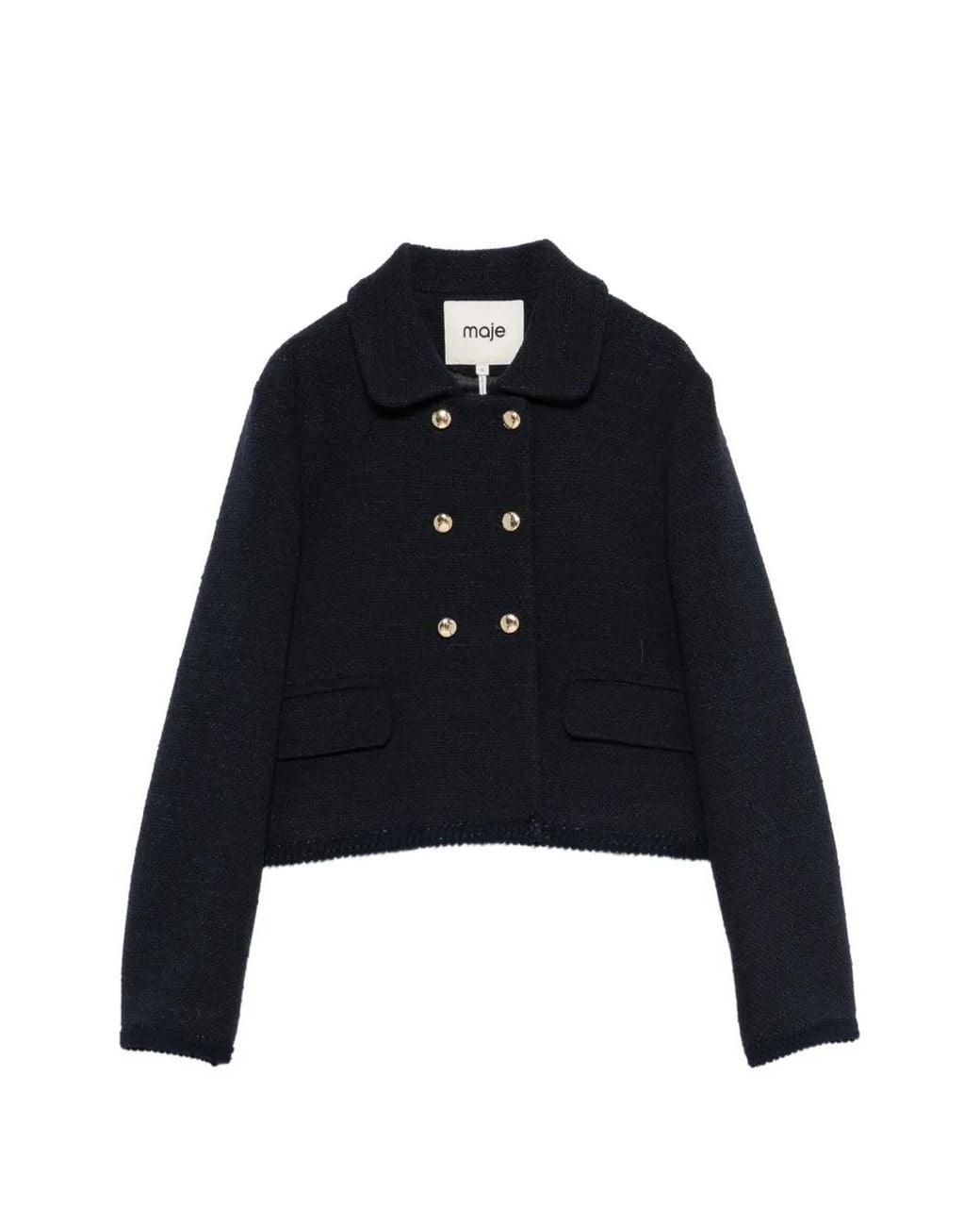 Maje Blue Double-Breasted Cropped Blazer