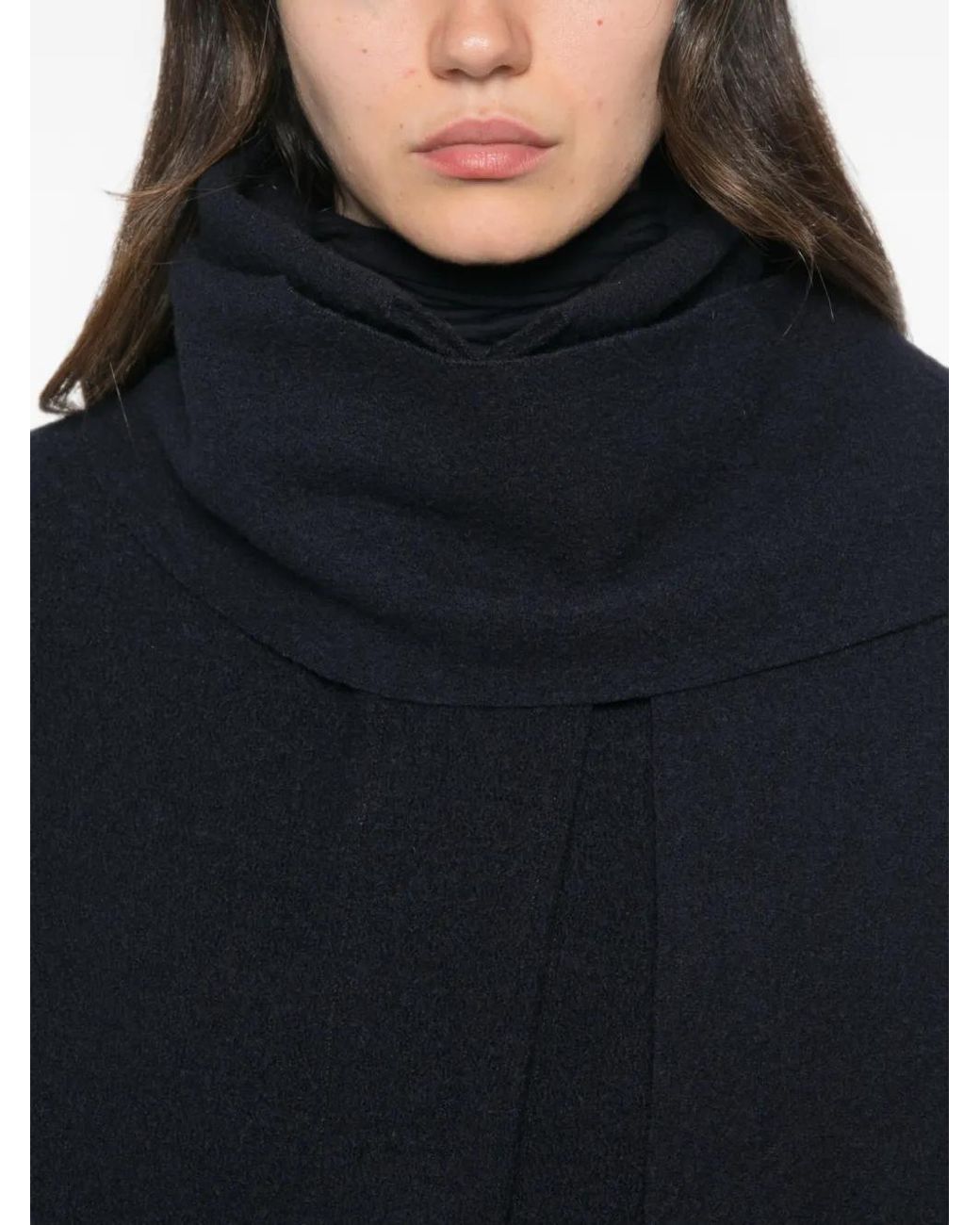 Whyci Black Scarf-Detail Flap-Pocket Coat