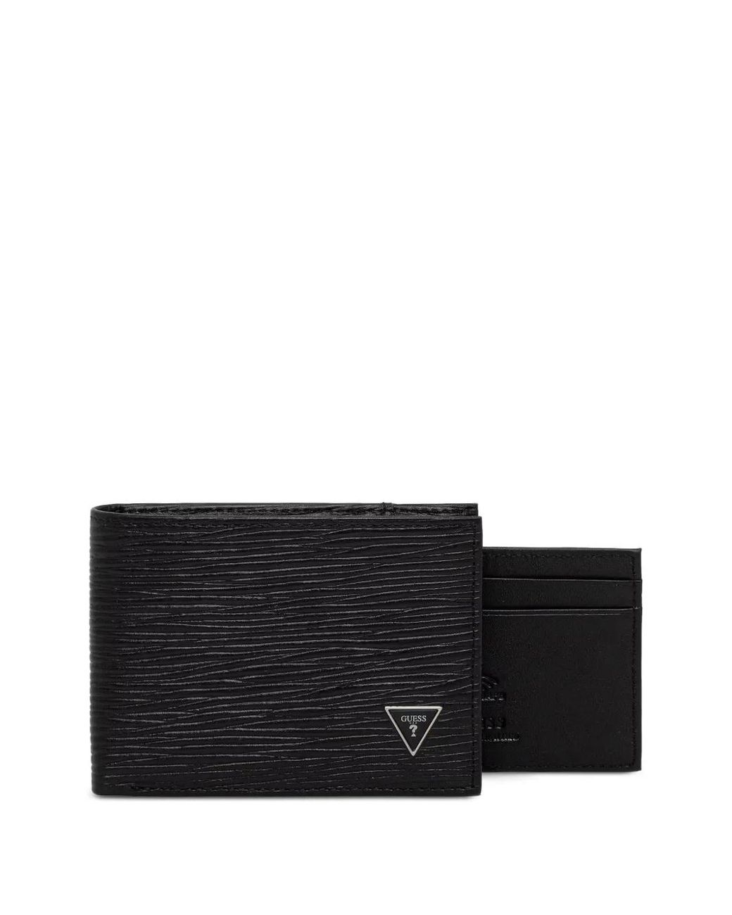 Guess Black Milano Logo-Plaque Textured Wallet for men
