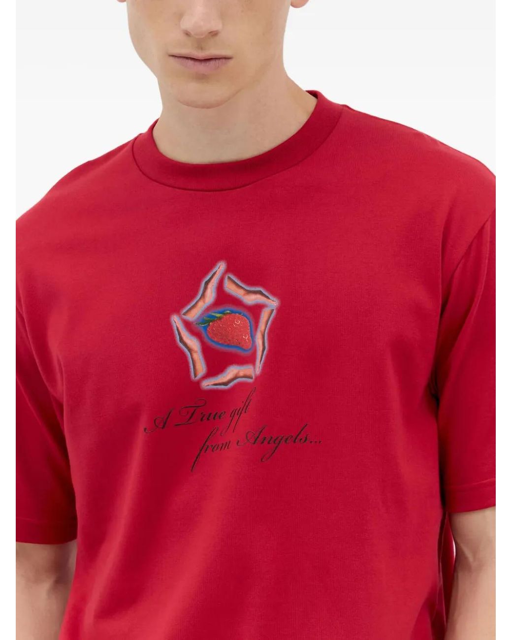 Ice & Techno Red Graphic-Print Crewneck T-Shirt for men
