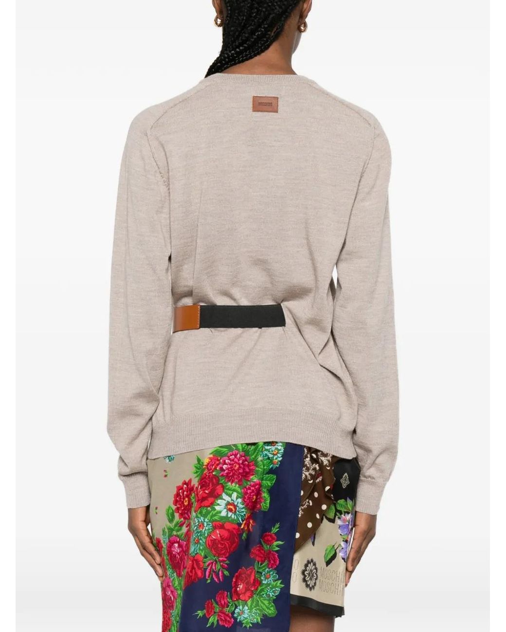 Moschino White Belt Crewneck Sweater
