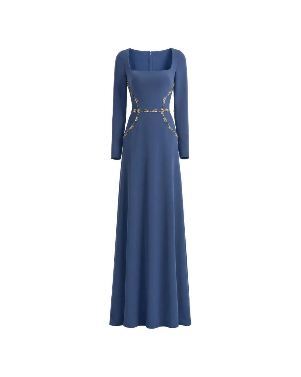 Gemy Maalouf Blue Beaded-Waist Square-Neck Dress