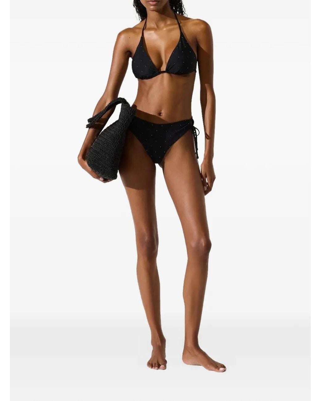 Karl Lagerfeld Black Ikon Rhinestone Triangle Bikini Top