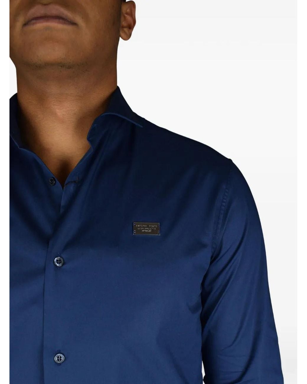 Philipp Plein Blue Diamond Cut Ls Iconic Shirt for men